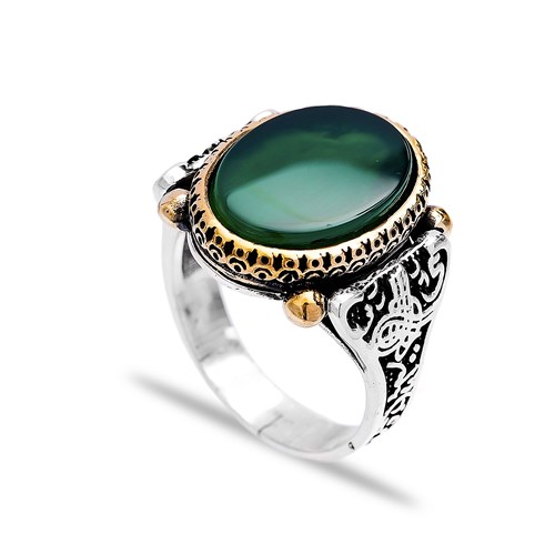 Green Agate Authentic Men Ring Wholesale Handmade 925 Sterling Silver